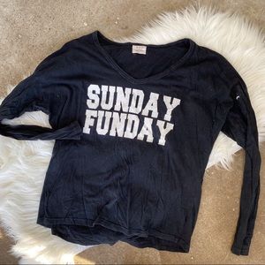 PST Black V Neck Long Sleeve Sunday Funday Graphic Tee